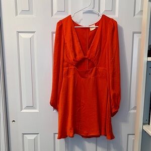 Sage + Paige Deep V Neck‎ Front Cut-Out Mini Dress Long Sleeves Orange Size L